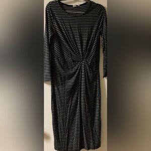 GAP Black and Gray Shimmer Striped Long Sleeve Dress Size Medium Petite